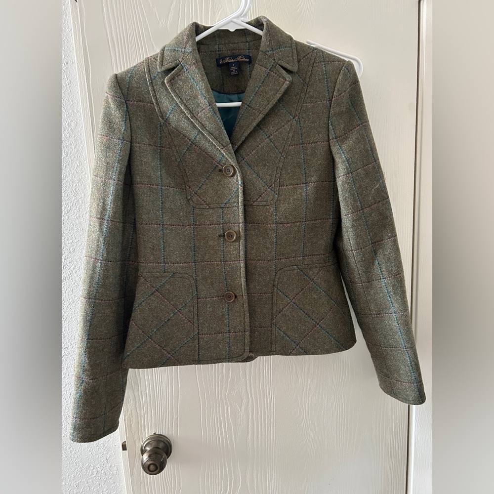 Brooks Brothers green Tweed Suit Women Wool Blazer Jacket Skirt Matching Set